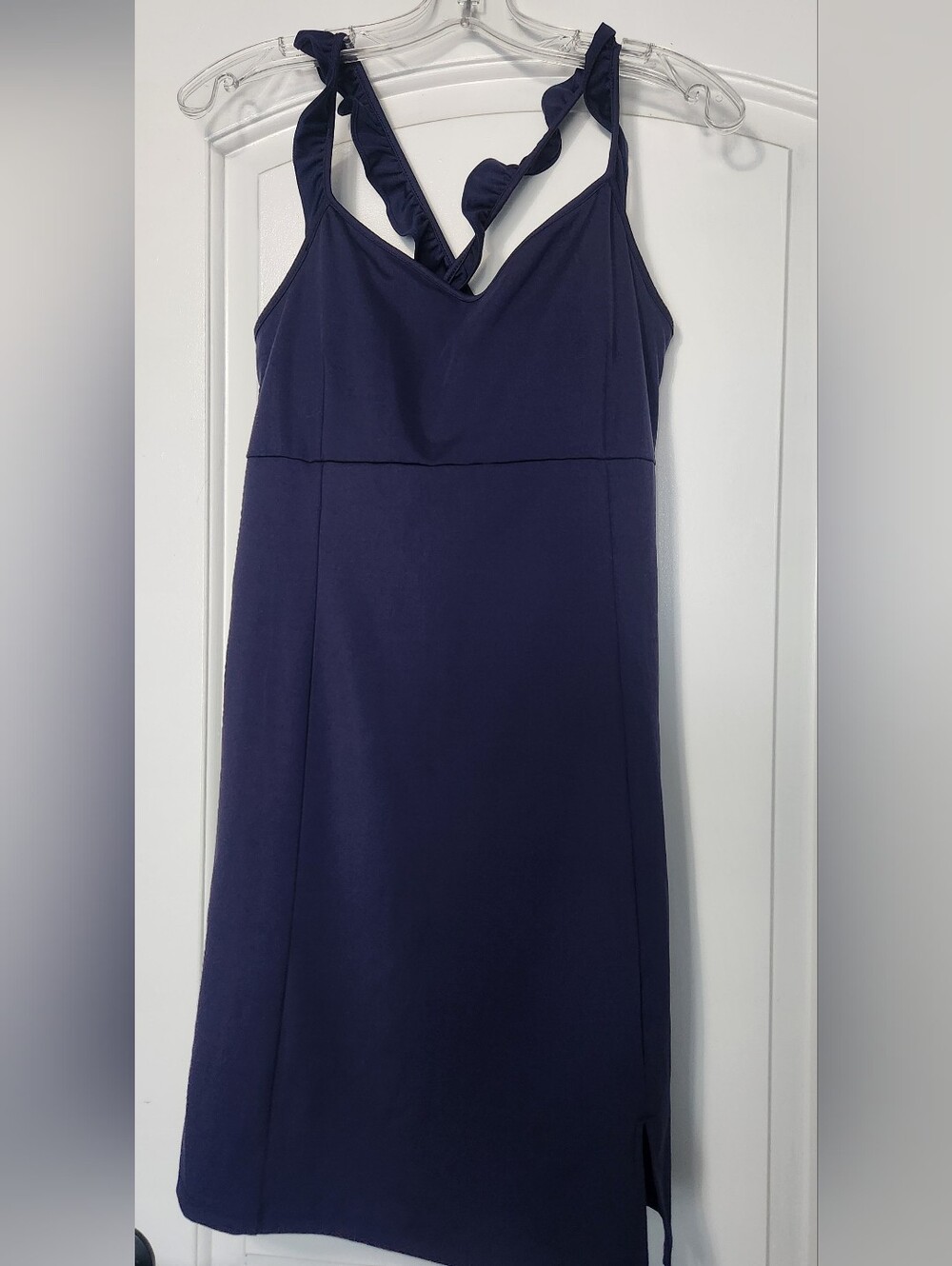Navy Ruffle-Strap Women’s Sports Dress With Buikt In Bra And Undershorts